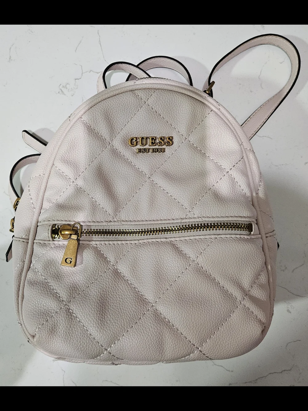GUESS Quilted Mini Backpack Blush Pink Gold Hardware Convertible Bag